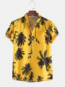 เสื้อเชิ้ตฮาวายพิมพ์ลายต้นปาล์มแขนสั้นติดกระดุมสำหรับผู้ชายแฟชั่นลำลองราคาประหยัดช่วงฤดูร้อน - Product Image 3
