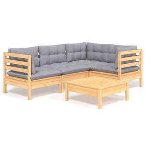 Ensemble de salon de jardin gris en pin massif, 100% polyester, collection de meubles d'extérieur 10 pièces - Product Image 2