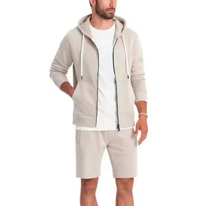 Summer 100% Cotton Sports zipper Men's Hoodie and Shorts <b>Set</b> Breathable Stylish Men's Customizable Colors & Sizes 2026 - Product Image 1