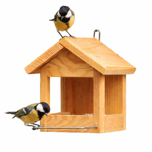 Wooden <b>Bird</b> Feeder Outdoor Garden Feeding Station Natural Wood Hanging <b>Bird</b> Feeder House with Roof <b>Perches</b> and Seed Tray - Product Image 6