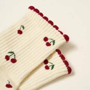 <b>Custom</b> Logo Cherry Pattern Anti Slip Crew Yoga <b>Socks</b> Ribbed Knit Cotton Blend <b>Grip</b> <b>Socks</b> for Pilates Ballet - Product Image 2