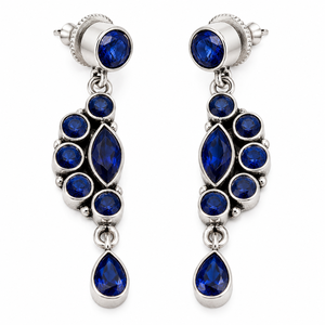 Trusted Supplier <b>Oxidized</b> Silver Multi Stone Dangle Earrings for Women Wholesale Bulk Jewelry Supplier India Manufacturer - Product Image 1