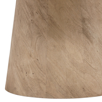 Table de salle à manger ronde en bois d'acacia massif, finition beige sablée, avec base sur piétement, idéale pour bistrot, maison, cuisine ou restaurant