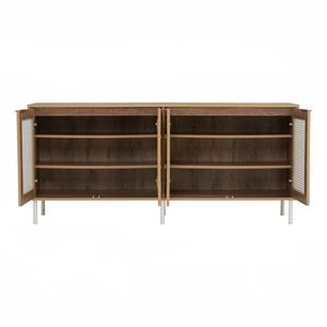 Ready Stock Modern Oak Finish 1.6m <b>Sideboard</b> Cabinet with Natural Rattan Door and Sturdy Metal Legs for Dining Room <b>Storage</b> Use - Product Image 5