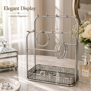 Premium Metal Jewelry Organizer Stand with Tray Necklace Bracelet Earring Holder Elegant Countertop Storage Display Rack Home - Product Image 4