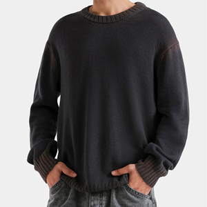 Pull en tricot surdimensionné pour homme, col rond, manches longues, couleur unie, décontracté, vêtements d'automne, 100% coton, coupe classique - Product Image 4