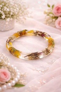 Dernières créations de bijoux pour femmes faits à la main, accessoires de mode, bracelets ronds en résine émaillée avec fleurs et plantes séchées, artisanat - Product Image 2