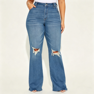 Ripped Casual Beading Women's Oversized Distressed Denim <b>Jeans</b> Ultra-<b>Soft</b> Breathable Eco-Friendly Premium Quality Fabric - Product Image 1