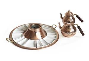 Juego de Desayuno Redondo de Cobre con Diseño Floral Audaz, Estilo Zen Asiático, Tallado a Mano, con Tetera, Quemador, Mini Platos y Hervidor de Té para Estufa - Product Image 2