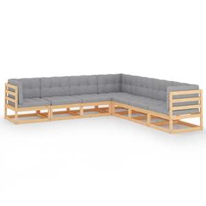 Ensemble de salon de jardin en bois naturel avec coussins gris - Product Image 2
