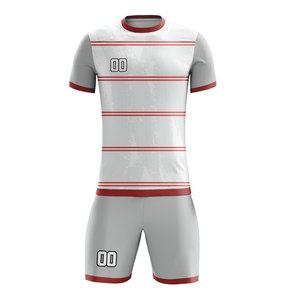Conjunto de Camiseta de Fútbol Personalizada para Hombre, Blanca con Rayas Rojas, Manga Corta, Transpirable, de Poliéster, Uniforme para Todas las Temporadas, Ropa Deportiva para Adultos - Product Image 1