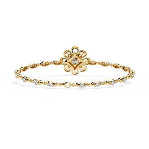 Bracelet solitaire en diamant taille princesse cultivé en laboratoire, or jaune 14 carats |   Bijoux ethniques floraux de créateur pour femmes 10ct - Product Image 2