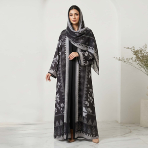Wholesale Weightless Open Abaya Matching Hijab Floral <b>Print</b> Modest <b>Islamic</b> Clothing Women Dubai Fashion - Product Image 4