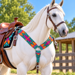 Collar de Pecho para Caballo Estilo Western Personalizado con Cuentas, Patrón Navajo, Cuero y Lana, Marca EQUIPRO, Modelo CUSTOMISE, Tallas COB/FULL/UP Uttar - Product Image 3