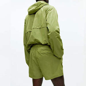 Trendy Unisex Nylon Windbreaker Shorts Hooded Full Sleeve Zip <b>Jacket</b> Lightweight Polyester Sportswear <b>Summer</b> Outdoor Casual Set - Product Image 2