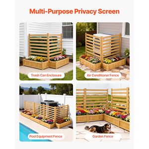Pantalla de privacidad de madera maciza para exteriores con 2 maceteros, 36 x 45 pulgadas, valla para aire acondicionado, 2 paneles de listones, valla de privacidad de madera para almacenamiento - Product Image 6