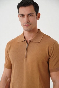 Customizable <b>Men's</b> Short Sleeve Zipper Polo T-<b>Shirts</b> High End Pique Fabric Slim Fit Comfortable Durable Washable OEM ODM - Product Image 6