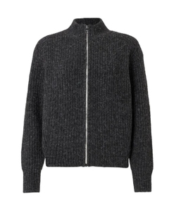 Suéter Negro de Punto Acanalado con Cierre para Mujer, Manga Larga, Cuello Alto, Diseño Minimalista, Poliéster y Algodón, para Otoño - Product Image 6