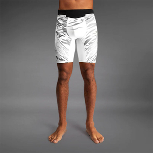 Shorts de compression pour homme à imprimé géométrique, taille mi-haute, séchage rapide, style sportif, en spandex et polyester tricoté - Product Image 1
