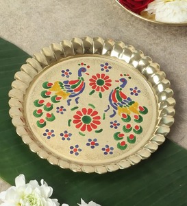 Artistic Home Brass Pooja Thali Set Antique Style Puja Plate with Diya Bell Kalash <b>Mandir</b> Decor - Product Image 5