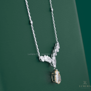 Collier chaîne en or 14 carats avec diamant en forme de poire gradué certifié IGI, serti d'une pierre centrale fantaisie jaune en forme de poire - Product Image 4