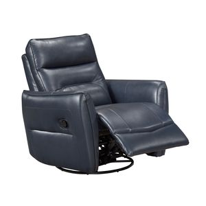 Poltrona Reclinabile in Pelle Blu di Lusso con Movimento Girevole, Arredamento per Soggiorno in Legno Massello - Product Image 3