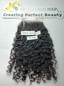 Venta al por mayor de pelo humano rizado birmano cutícula alineada pelo virgen crudo con cierre Frontal de encaje onda Natural Grado de cabello Remy - Product Image 2