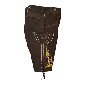 Shorts décontractés pour hommes en cuir marron, motif uni, taille haute, fermeture boutonnée, tissé, respirant, imperméable, logo frontal - Product Image 3