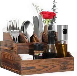 Organizador de Utensilios de Cocina de Madera Rústica, Organizador de Almacenamiento para Encimera, Porta Cubiertos con Múltiples Compartimentos, Soporte para Utensilios de Cocina - Product Image 6