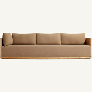 Sofá de madera de teca con espuma suave y esponjosa, adecuado para que los invitados se sienten, equipado con almohadas y para tres personas. - Product Image 2