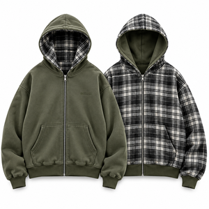 Veste à capuche réversible pour homme, à carreaux, zippée, oversize, streetwear d'hiver, vente en gros personnalisée - Product Image 1