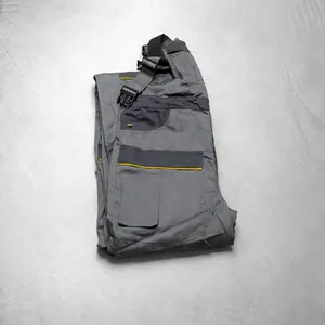 Men's Grey Bib Overalls With Yellow Piping Dark Grey <b>Knee</b> <b>Pad</b> Pockets Cargo Pockets Adjustable Straps <b>Work</b> - Product Image 4