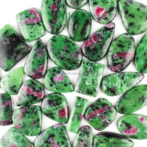 Cabochons ovales en zoïsite rubis naturel, à dos plat, certifiés par un tiers pour la lithothérapie et la création de bijoux DIY, cristaux verts - Product Image 1