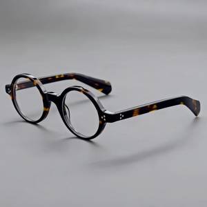 Montures de lunettes rondes en acétate de tortue, faites à la main, marron et noir - Product Image 1