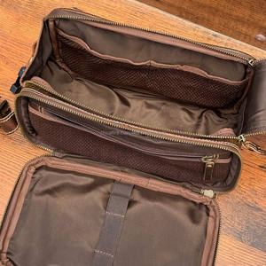 Vintage Full Grain Leather Toiletry Bag <b>for</b> Men Durable Travel Dopp Kit with Zippered Compartments & Mesh Pockets & Carry Handle - Product Image 6