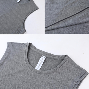 Débardeur sans manches FitneMen, col rond, respirant, séchage rapide, tricoté, 100% polyester, couleur unie, vêtements de sport décontractés, bleu gris - Product Image 4