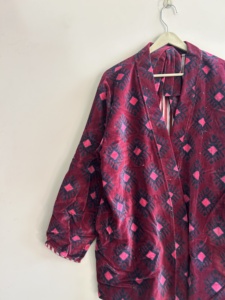 Robe kimono en velours à imprimé géométrique pour femme, manches longues, fermeture à ceinture, design automnal - Product Image 2