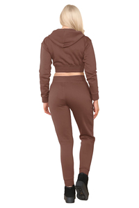 Premium French Terry Female Jogger <b>Set</b> Cropped Zip-Up Hoodie Athletic Training Suit Moisture Wicking Fabric Professional Garment - Product Image 3