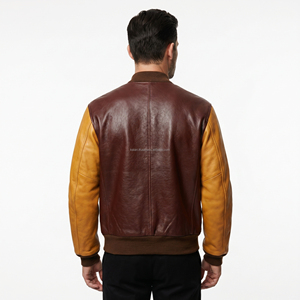 Chaqueta Varsity Casual de Invierno de Cuero Vacuno Natural con Cuello Alto, Estilo Béisbol Letterman, Marrón Dorado, Personalizada al por Mayor - Product Image 5