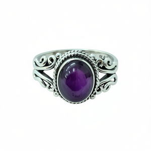 Bague vintage en argent sterling 925 avec améthyste, sertie en clos, pierre ovale violette, bijou unisexe pour usage quotidien - Product Image 2