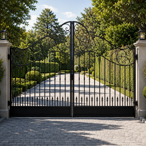 Portail d'entrée de luxe en fer forgé noir, portail principal décoratif, portail de villa en métal, fournisseur en gros - Product Image 6