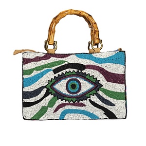 Export Selling New Design Tote Bag With Bamboo Handle <b>Unique</b> Bohemia Style Evil Eye Design Tote Bag In Wholesale Price - Product Image 1