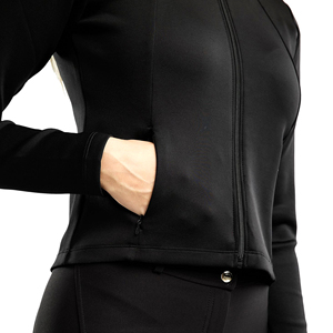 Veste d'équitation pour femme, à capuche, coupe ajustée, fermeture éclair, respirante, extensible, vêtements de sport d'extérieur, noire - Product Image 3
