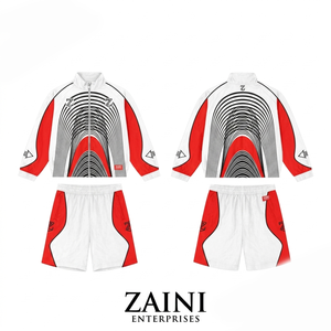 Premium 120 GSM Micro Polyester Windbreaker Short Set White <b>Red</b> Panel Design Custom Logo Sportswear - Product Image 1