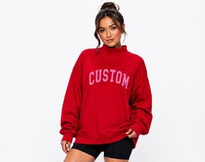Sweat-shirt à col montant surdimensionné pour femme, avec logo appliqué personnalisé sur le devant, en polyester/coton de haute qualité, manches longues - Product Image 1