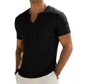 T-shirt décontracté pour homme, respirant, en polyester 320g, manches courtes, col rond, tricoté, coupe classique, couleur unie - Product Image 2
