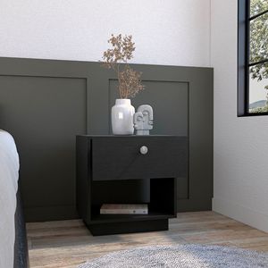 Comodino Macon con cassetto singolo e ripiano aperto Nero-Depot E Shop - Product Image 2