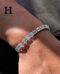 Pulsera de tenis de lujo de oro blanco de 14K con diamantes de laboratorio de corte Asscher y esmeraldas de corte cuadrado en línea - Product Image 3