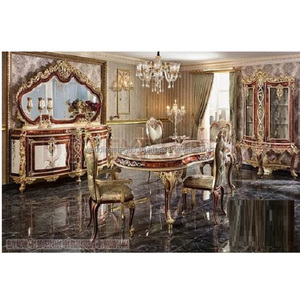 รอยัลหรูหราแกะสลักห้องรับประทานอาหารเฟอร์นิเจอร์พิเศษพระราชแกะสลักห้องรับประทานอาหารสีทองชุดซื้อเฟอร์นิเจอร์ห้องรับประทานอาหารที่ทำด้วยมือ - Product Image 1