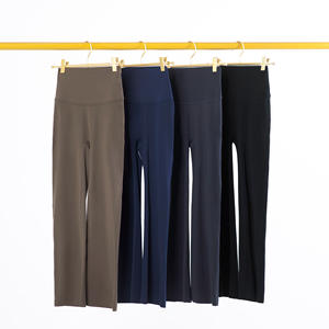 Leggings acampanados de cintura alta para mujer, personalizados al por mayor, de nailon y elastano, para yoga, gimnasio, correr y fitness. - Product Image 6